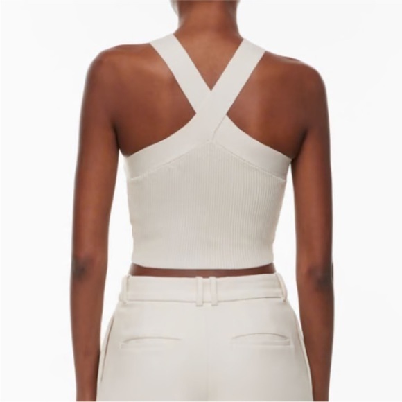 Aritzia Babaton Sculpt Knit Criss Cross Cream Crop Top - Picture 4 of 7